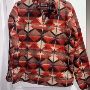 Billabong Men's Geometric Red and Brown Zip-Up Sweater